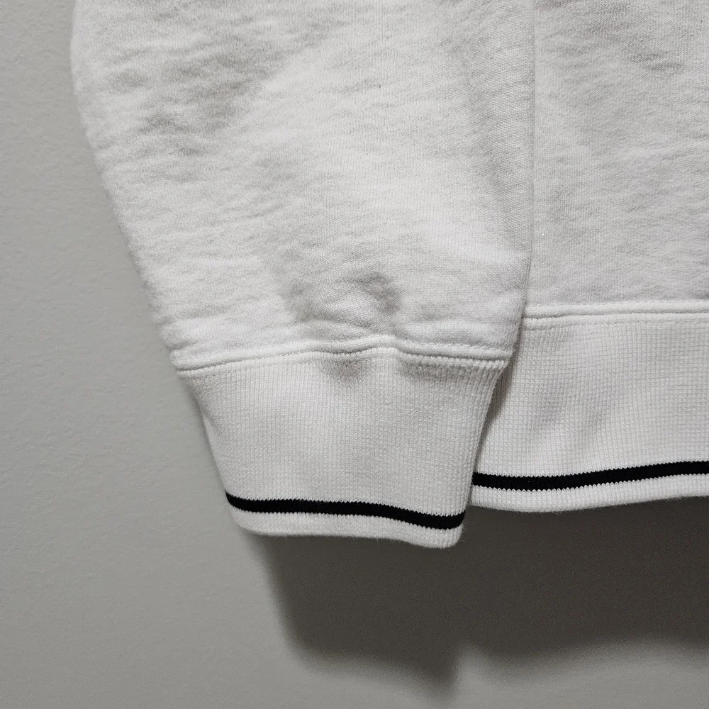 Supreme White Crewneck Sweatshirt with Black and Yellow Stripe